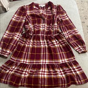 LOFT women’s Plaid Dress in Maroon and Yellow